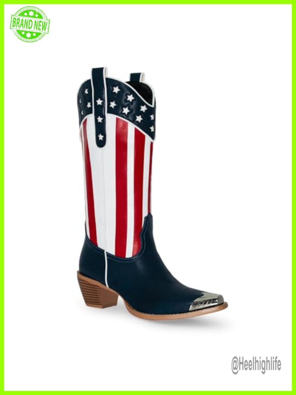 American Flag Cowboy Boots Mid Calf Patriotic Western Block Heel Pointed Toe